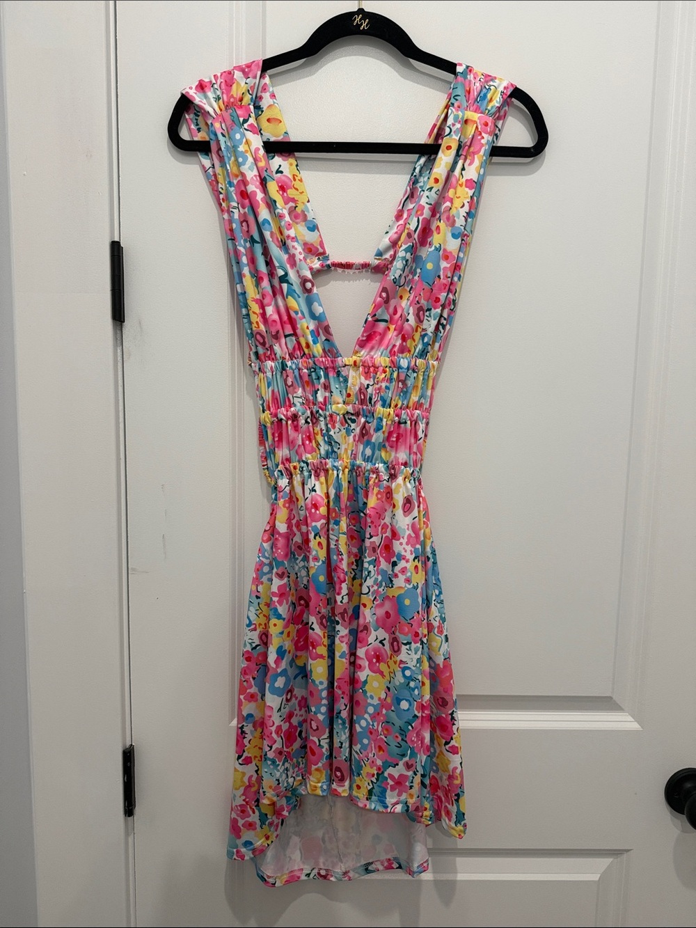 Floral V-Neck Sleeveless Dress in Pink & Blue